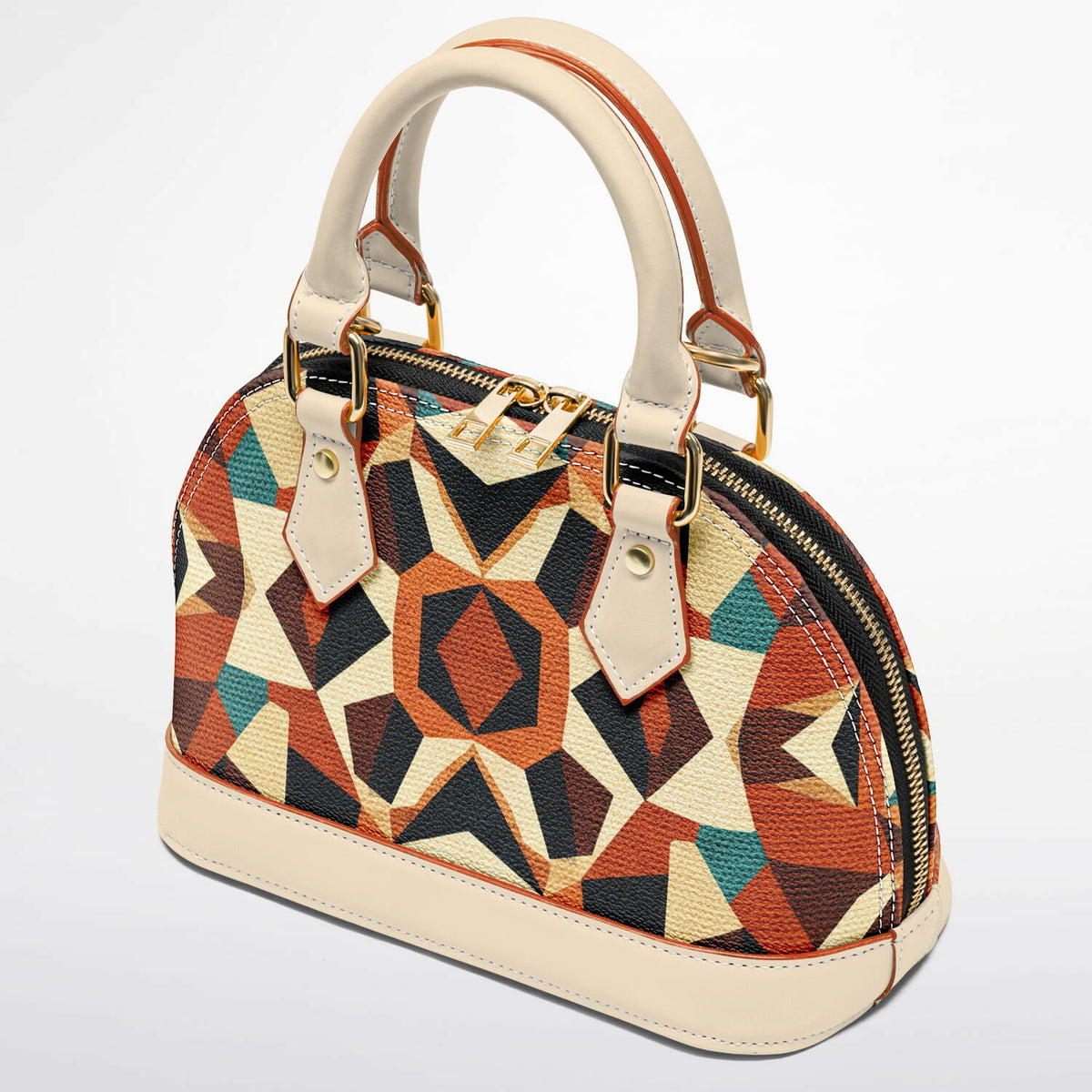 RINA J. Original "Autumn Mosaic" | Geometric Print Dome Satchel