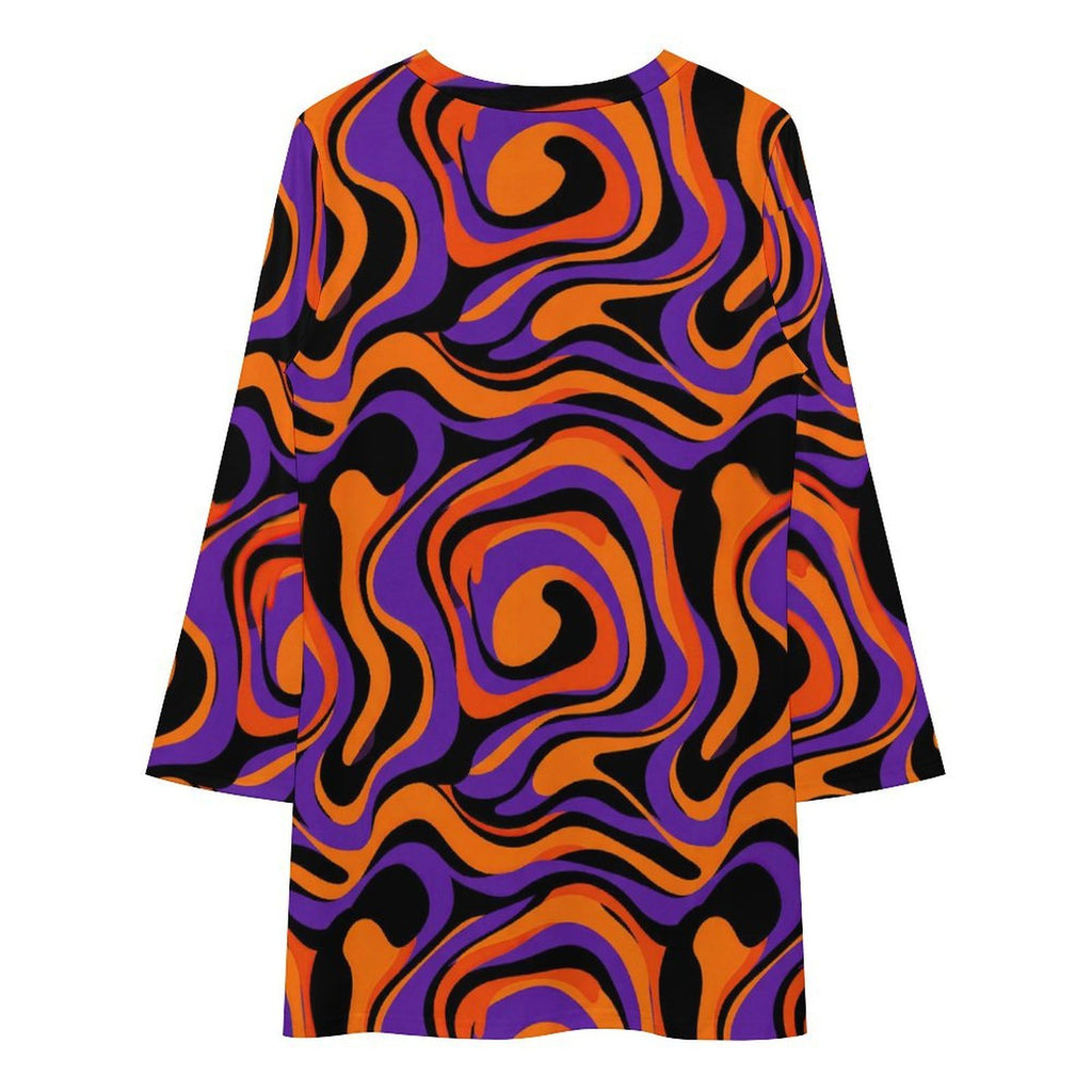 RINA J. Streetwear Original Patchwork Long Sleeve T-Shirt Dress