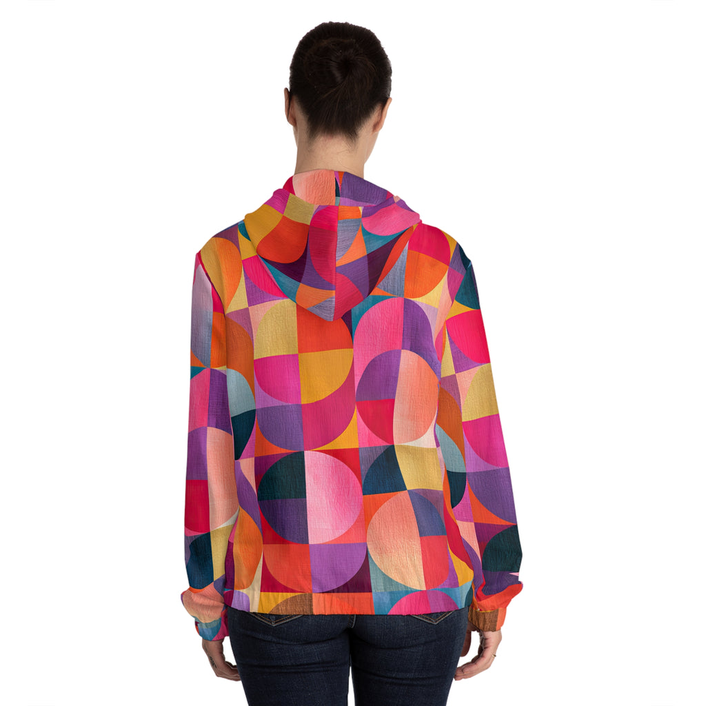 RINA J. Streetwear Original "Circular Illusion" | Women's Geometric Colorblock Full-Zip Hoodie