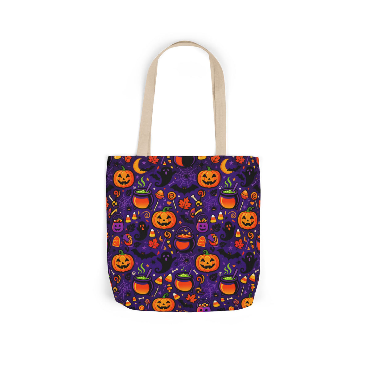 RINA J. Original | Halloween Pumpkin Pattern Canvas Tote — Trick-or-Treat Reusable Bag