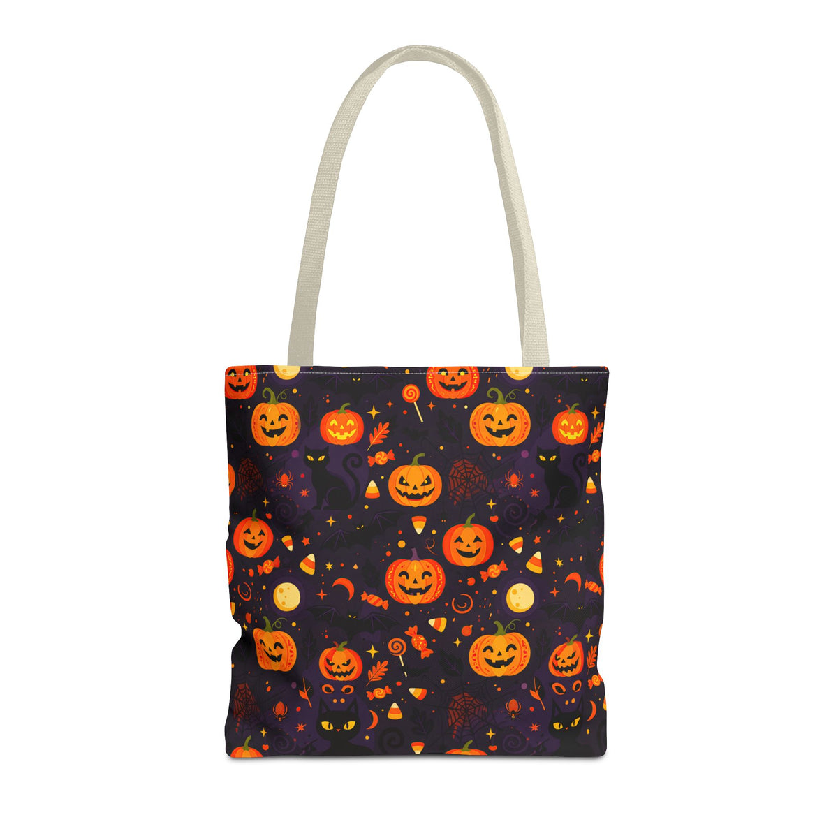 RINA J. Original | Halloween Pumpkin Pattern Tote Bag | Cute Jack-O'-Lantern All-Over Print