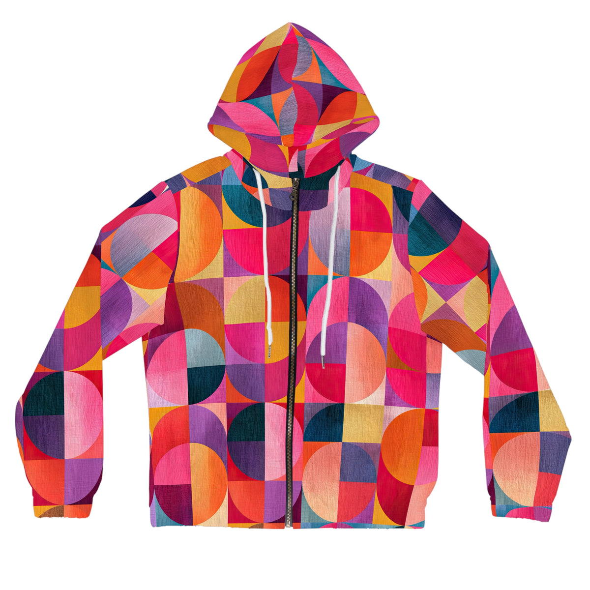 RINA J. Streetwear Original "Circular Illusion" | Women's Geometric Colorblock Full-Zip Hoodie