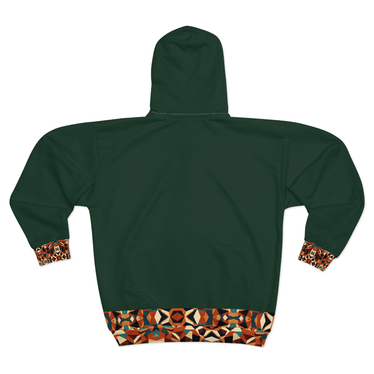 RINA J. Streetwear Original | Forest Green Geometric Accent Zip Hoodie - Autumn Mosaic Athleisure