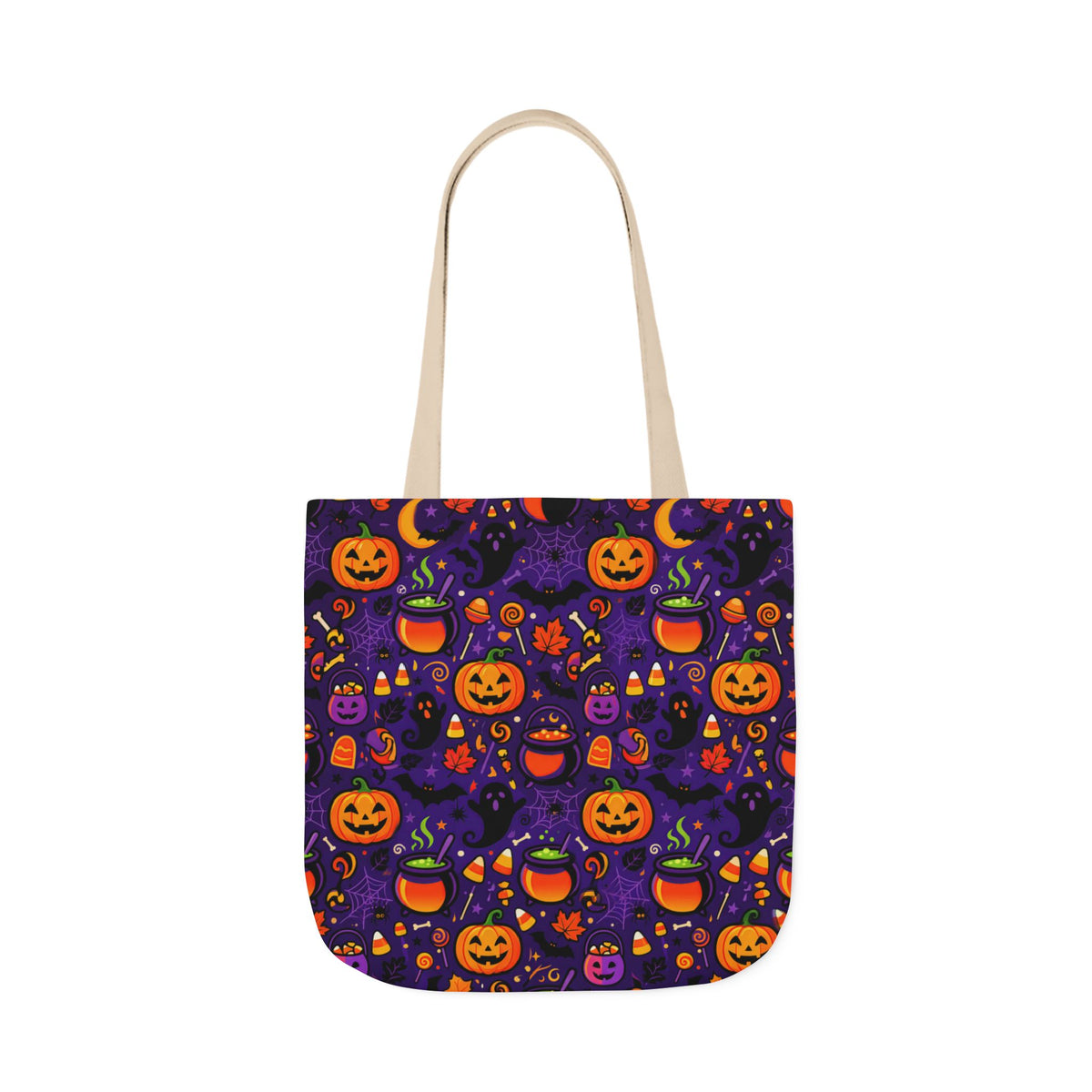 RINA J. Original | Halloween Pumpkin Pattern Canvas Tote — Trick-or-Treat Reusable Bag