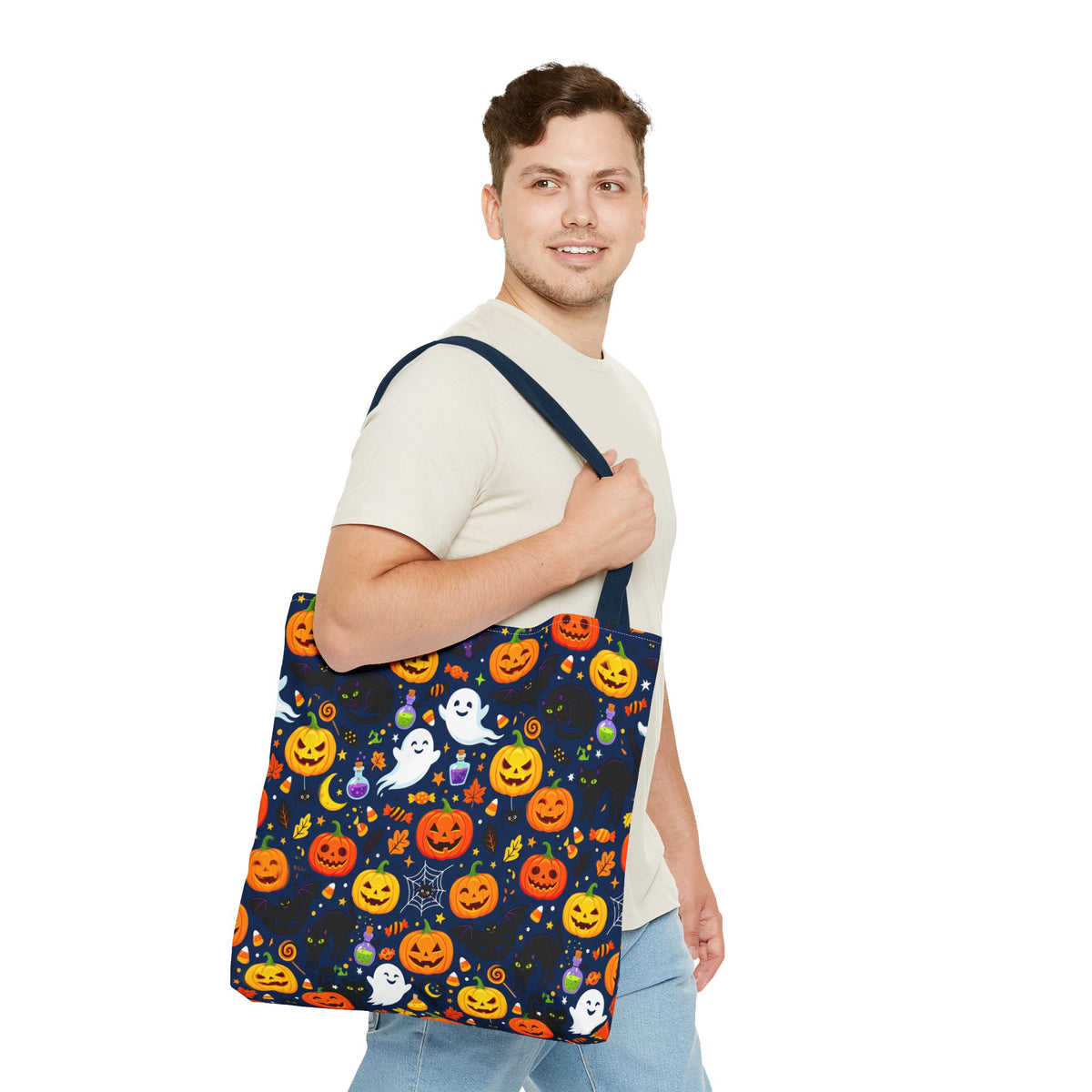 RINA J. Originals | Halloween Ghost & Jack-O'-Lantern Tote Bag — Cute Trick-or-Treat