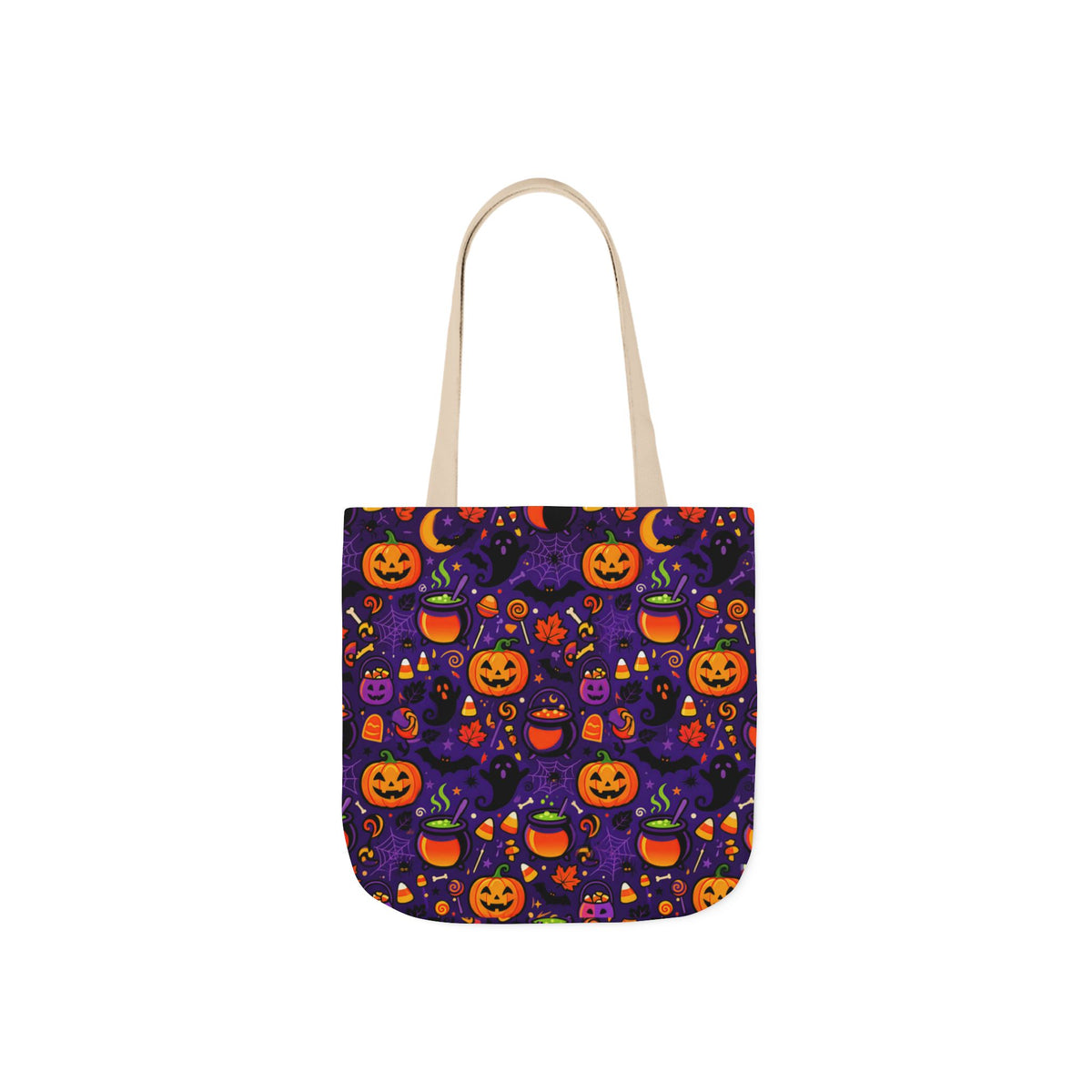 RINA J. Original | Halloween Pumpkin Pattern Canvas Tote — Trick-or-Treat Reusable Bag