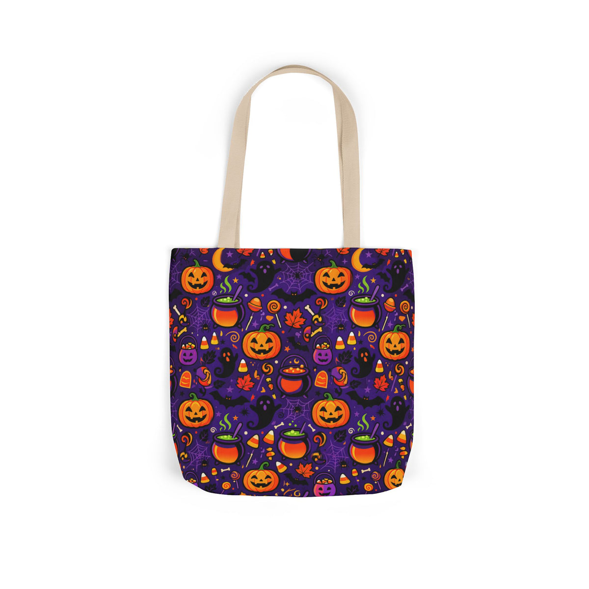 RINA J. Original | Halloween Pumpkin Pattern Canvas Tote — Trick-or-Treat Reusable Bag