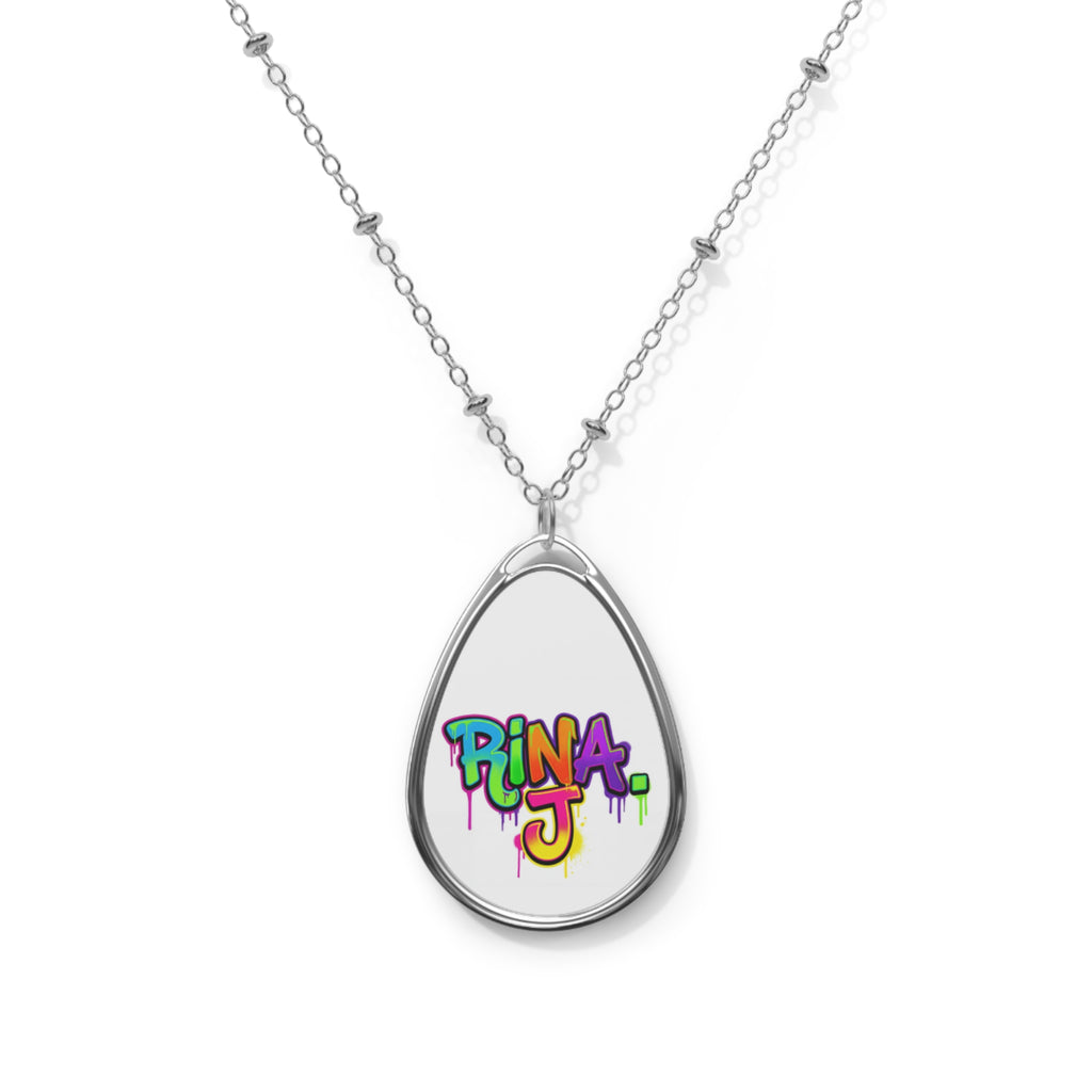 Signature RINA.J Pendant Necklace — Custom Graffiti Oval Necklace