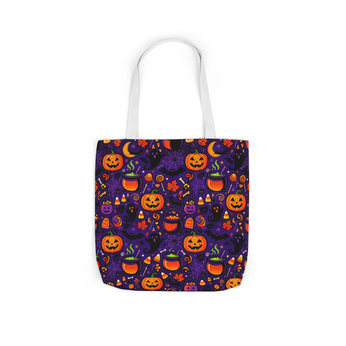 RINA J. Original | Halloween Pumpkin Pattern Canvas Tote — Trick-or-Treat Reusable Bag