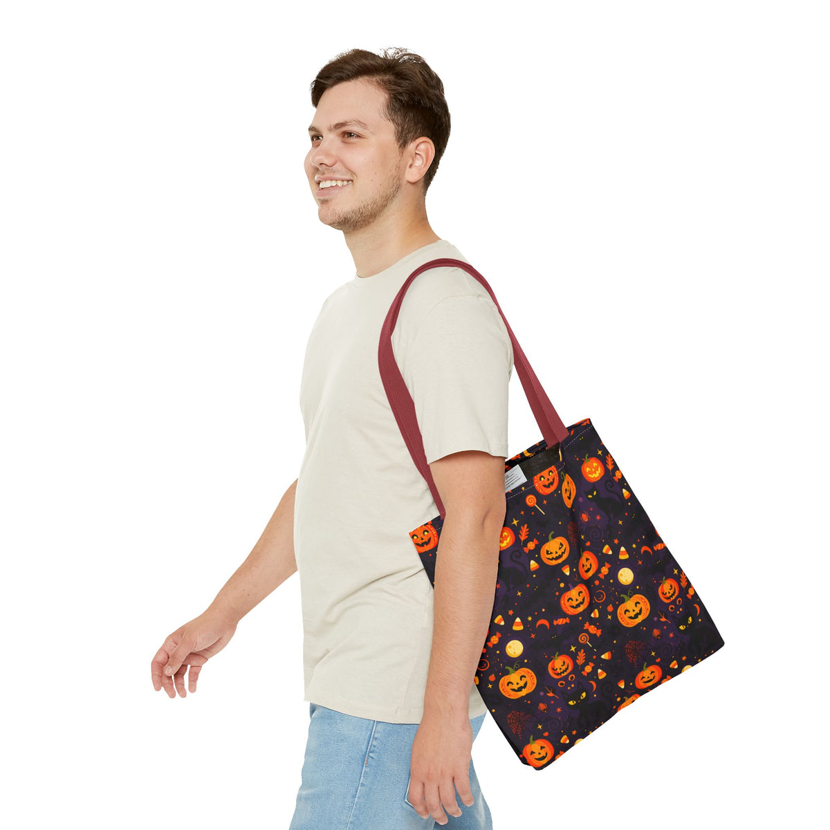 RINA J. Original | Halloween Pumpkin Pattern Tote Bag | Cute Jack-O'-Lantern All-Over Print