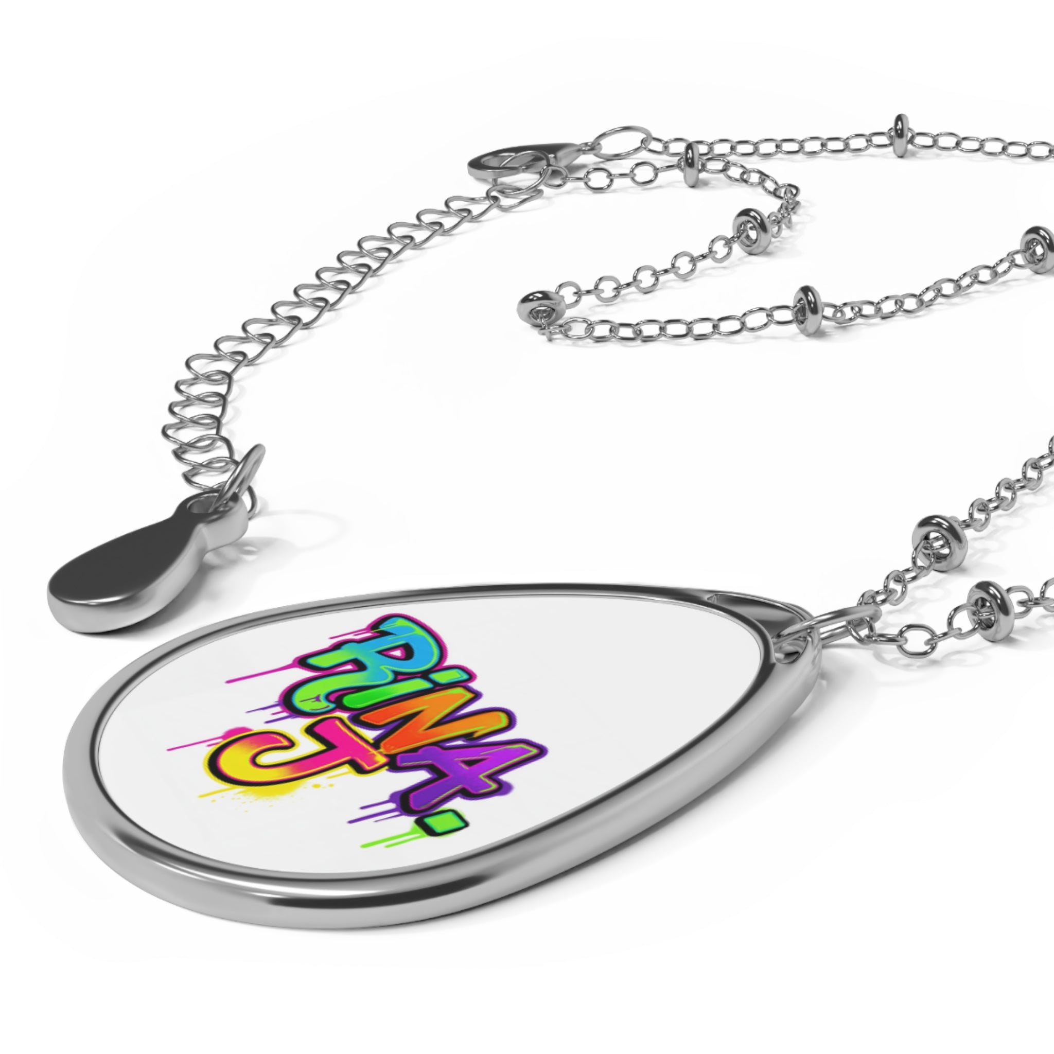 Signature RINA.J Pendant Necklace — Custom Graffiti Oval Necklace