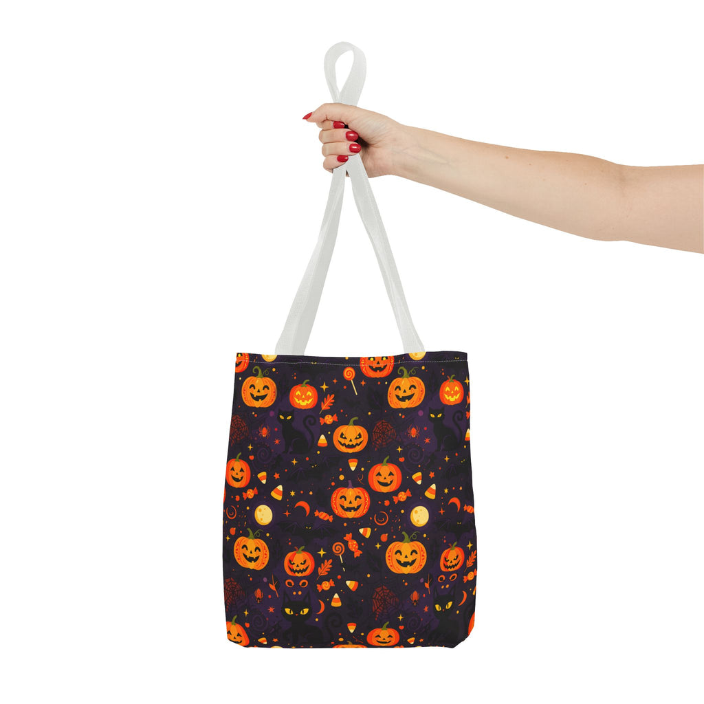 RINA J. Original | Halloween Pumpkin Pattern Tote Bag | Cute Jack-O'-Lantern All-Over Print