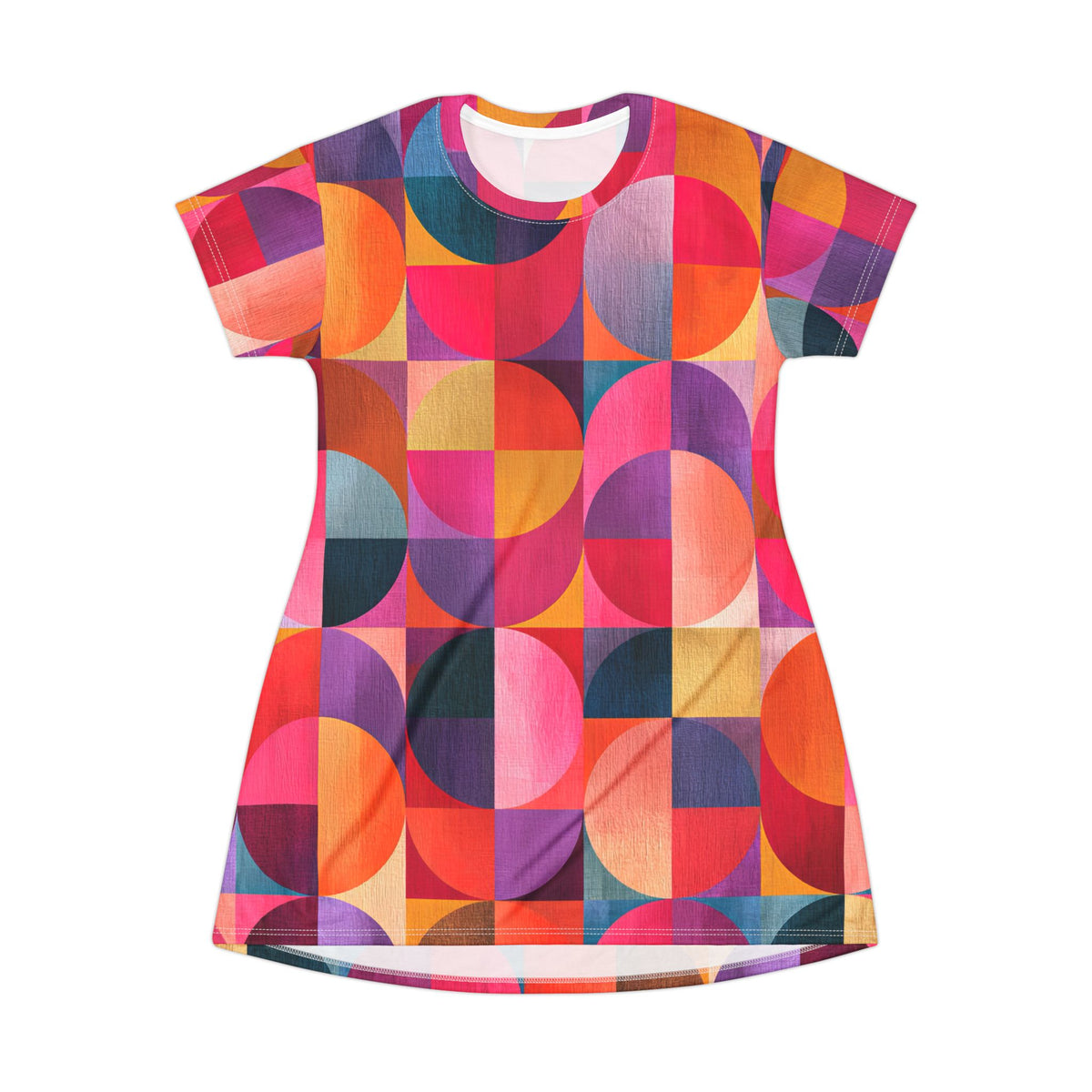 RINA J. Original Design "Circular Illusion" | Geometric Retro Circle Print T-Shirt Dress