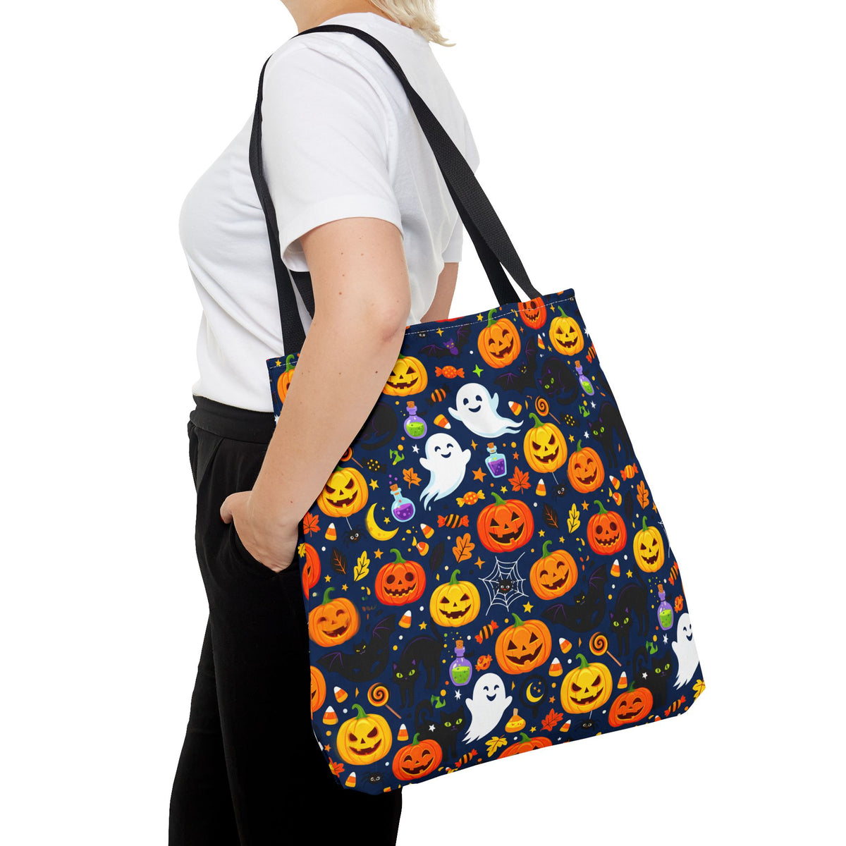 RINA J. Originals | Halloween Ghost & Jack-O'-Lantern Tote Bag — Cute Trick-or-Treat