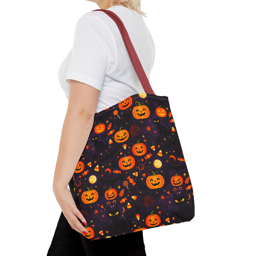 RINA J. Original | Halloween Pumpkin Pattern Tote Bag | Cute Jack-O'-Lantern All-Over Print