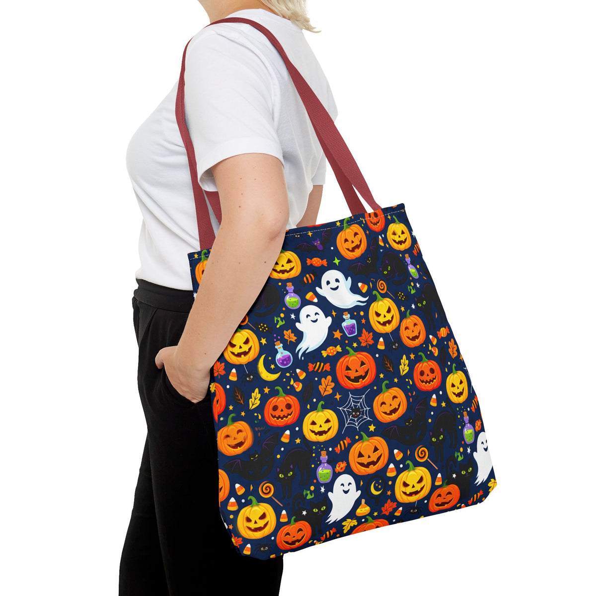 RINA J. Originals | Halloween Ghost & Jack-O'-Lantern Tote Bag — Cute Trick-or-Treat