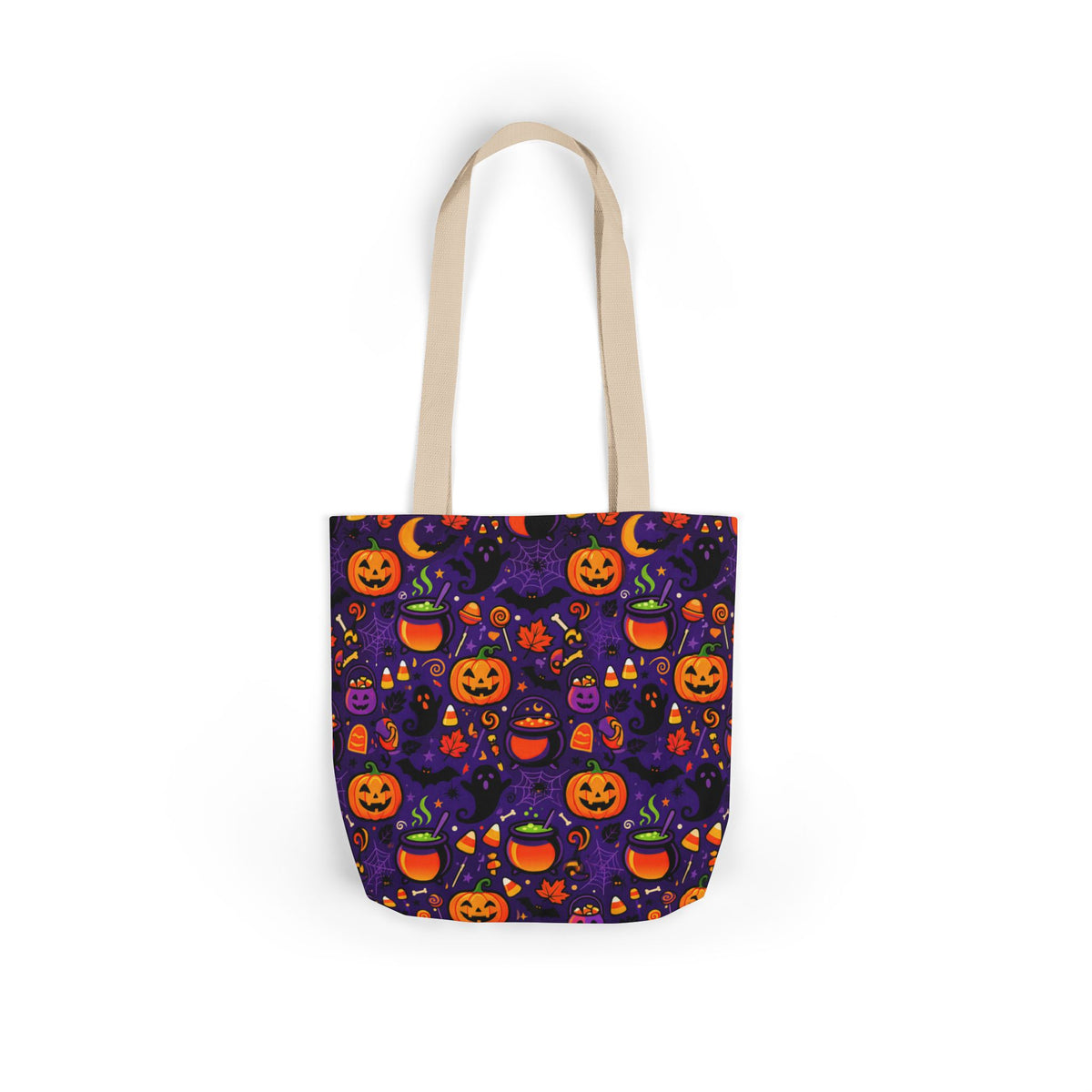 RINA J. Original | Halloween Pumpkin Pattern Canvas Tote — Trick-or-Treat Reusable Bag