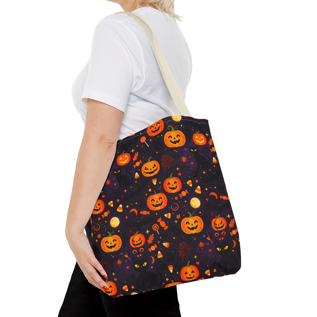 RINA J. Original | Halloween Pumpkin Pattern Tote Bag | Cute Jack-O'-Lantern All-Over Print