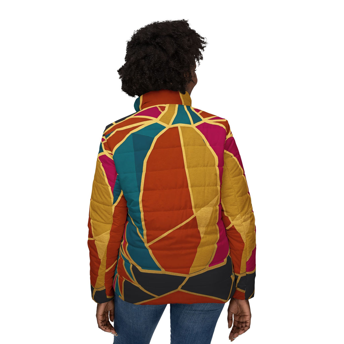 RINA J. Original "Pumpkin Spice" | Abstract Geometric Puffer Jacket