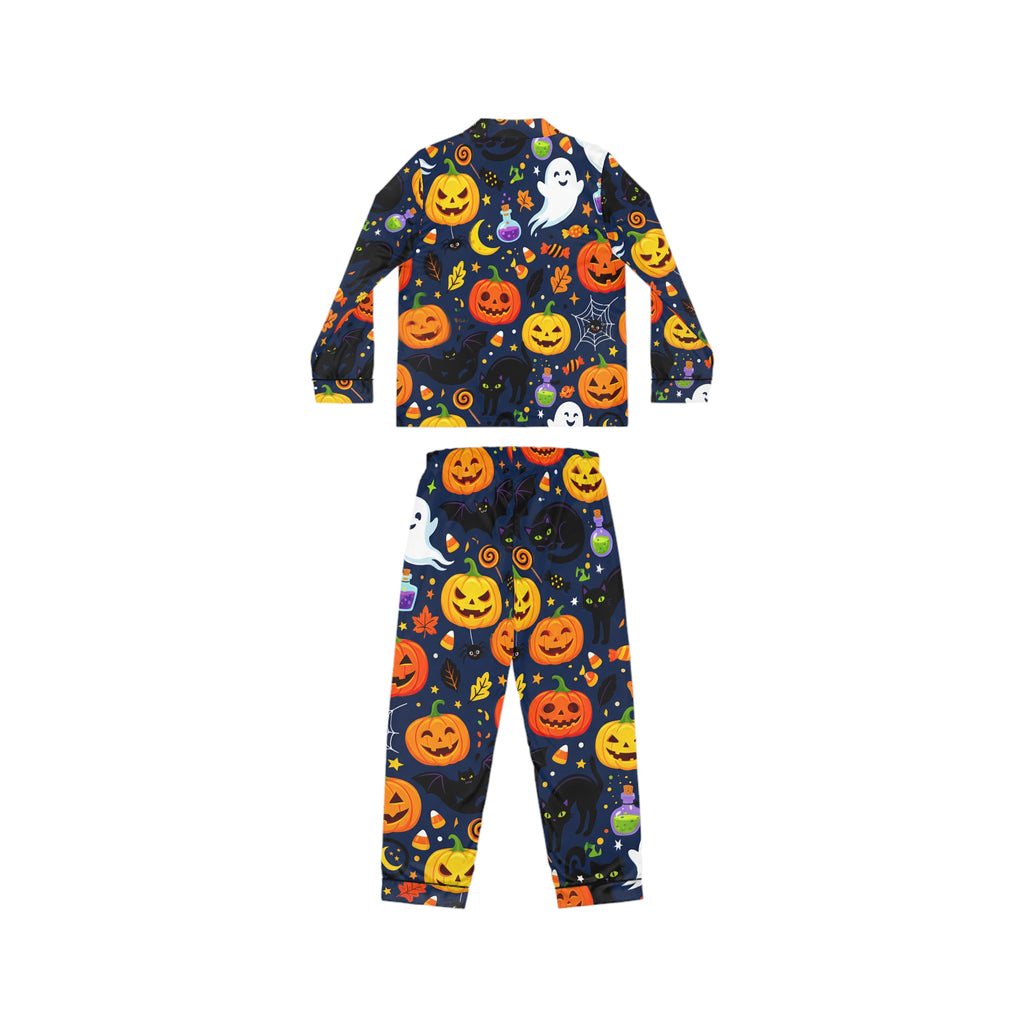 RINA J. Original | Halloween Satin Pajama Set | Pumpkin & Ghost Print Sleepwear