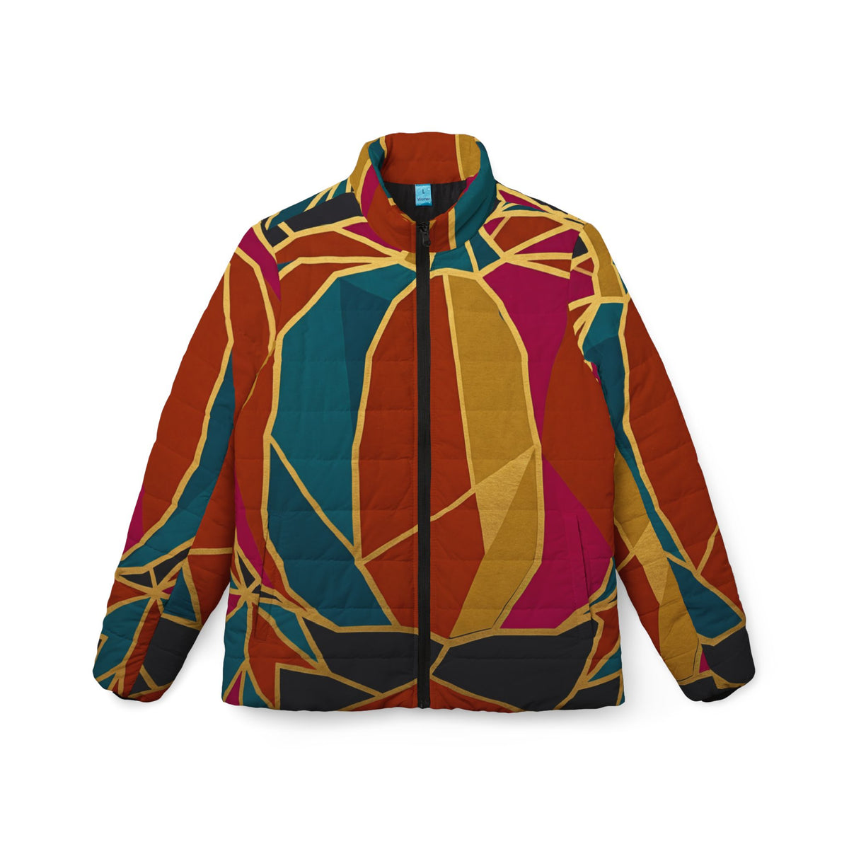 RINA J. Original "Pumpkin Spice" | Abstract Geometric Puffer Jacket