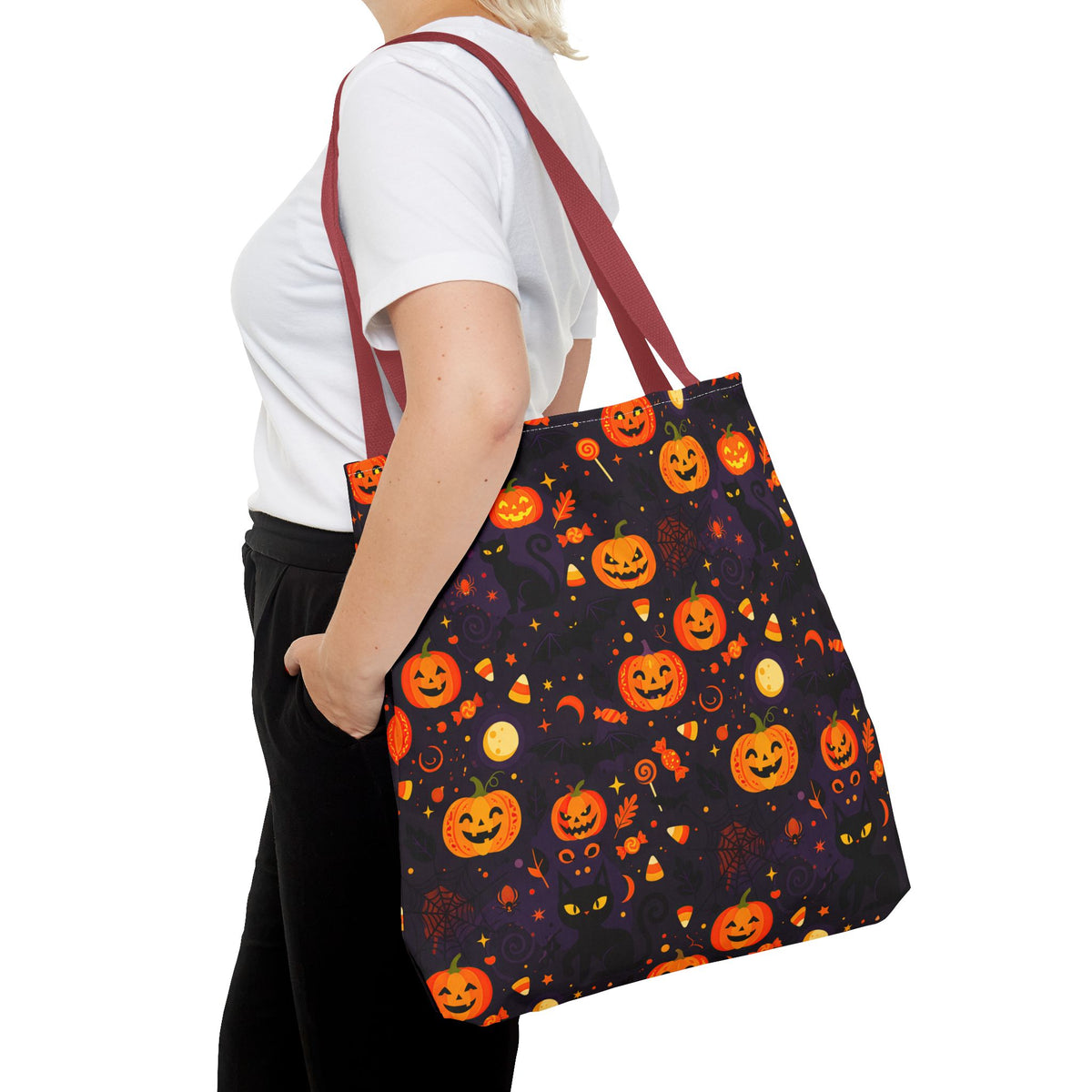 RINA J. Original | Halloween Pumpkin Pattern Tote Bag | Cute Jack-O'-Lantern All-Over Print