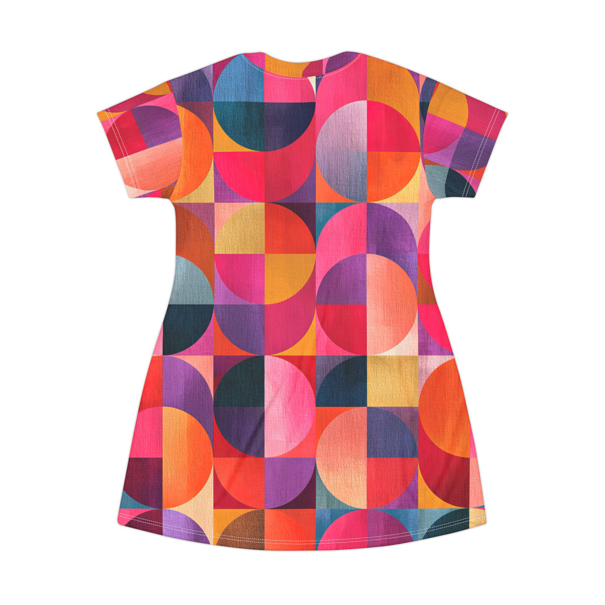 RINA J. Original Design "Circular Illusion" | Geometric Retro Circle Print T-Shirt Dress
