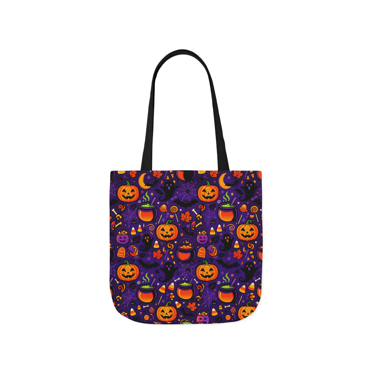 RINA J. Original | Halloween Pumpkin Pattern Canvas Tote — Trick-or-Treat Reusable Bag