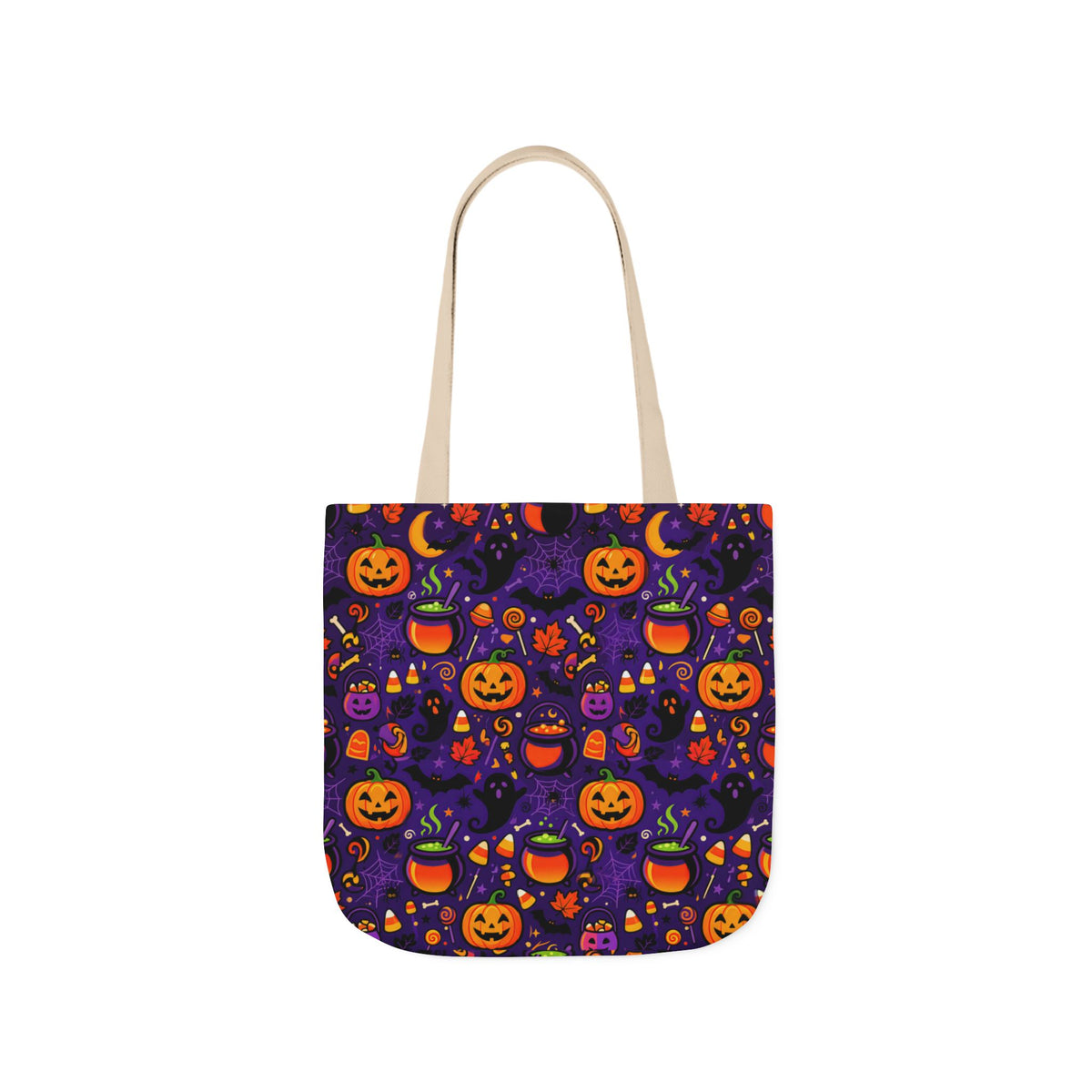 RINA J. Original | Halloween Pumpkin Pattern Canvas Tote — Trick-or-Treat Reusable Bag
