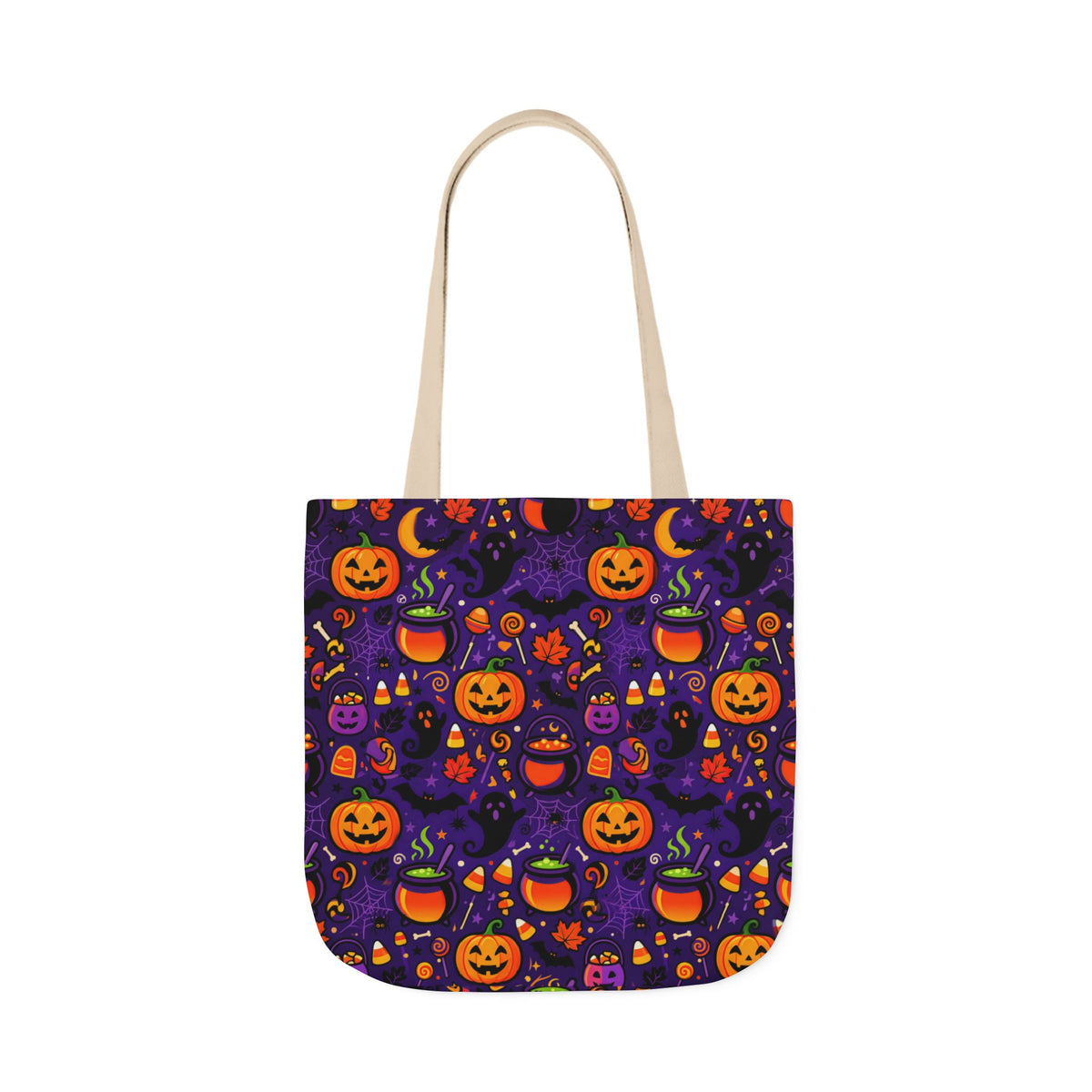 RINA J. Original | Halloween Pumpkin Pattern Canvas Tote — Trick-or-Treat Reusable Bag