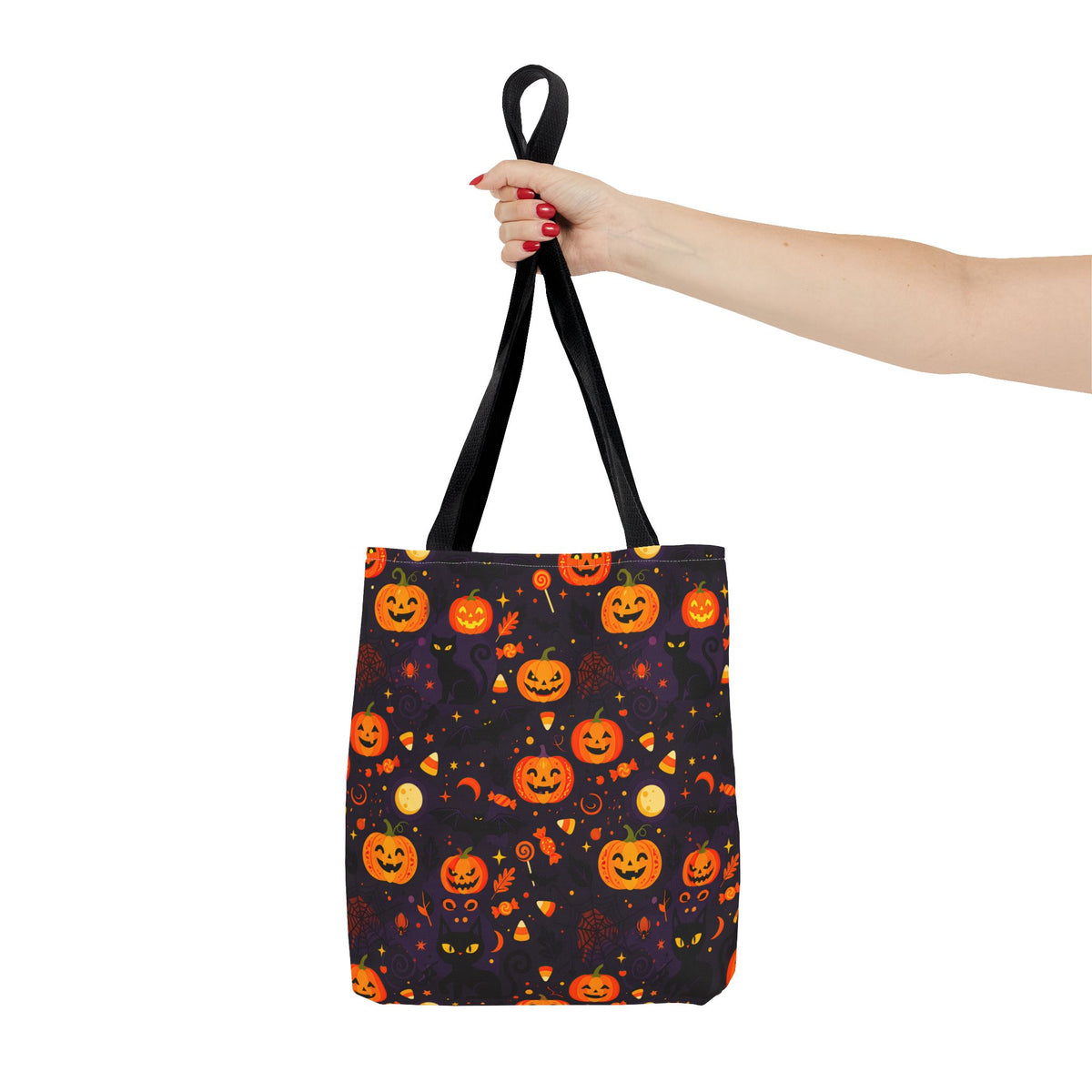 RINA J. Original | Halloween Pumpkin Pattern Tote Bag | Cute Jack-O'-Lantern All-Over Print