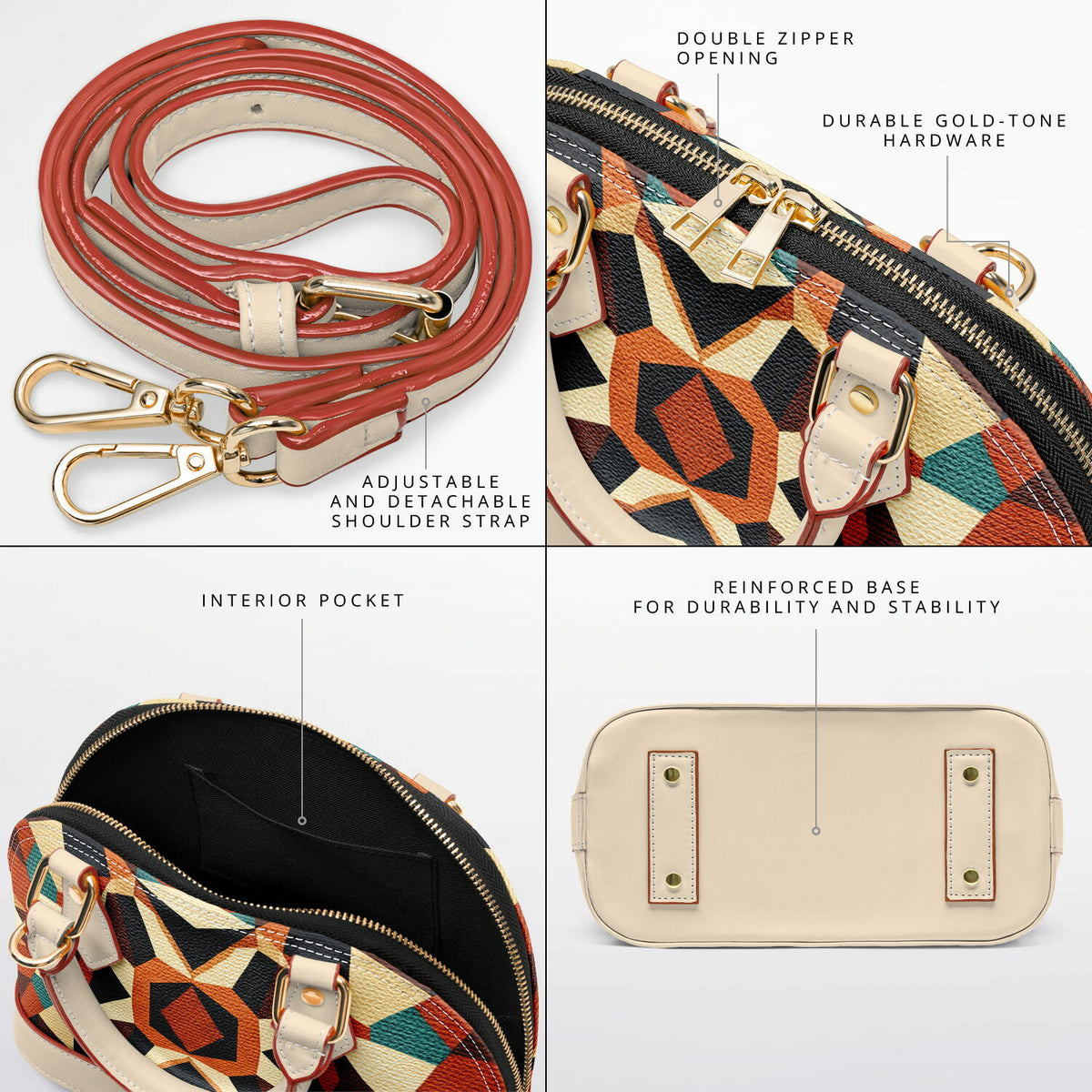 RINA J. Original "Autumn Mosaic" | Geometric Print Dome Satchel