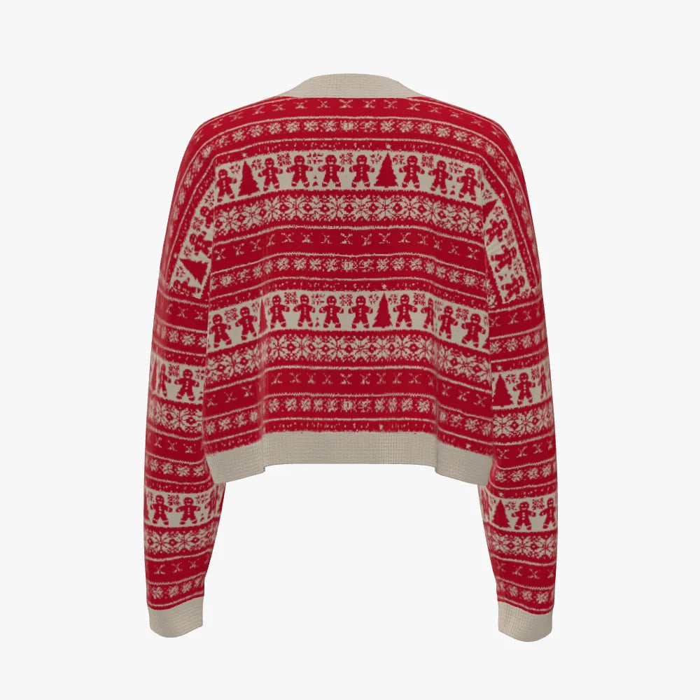 RINA J. ELEVATE | Crimson Noel Merino Jacquard Cropped Pullover