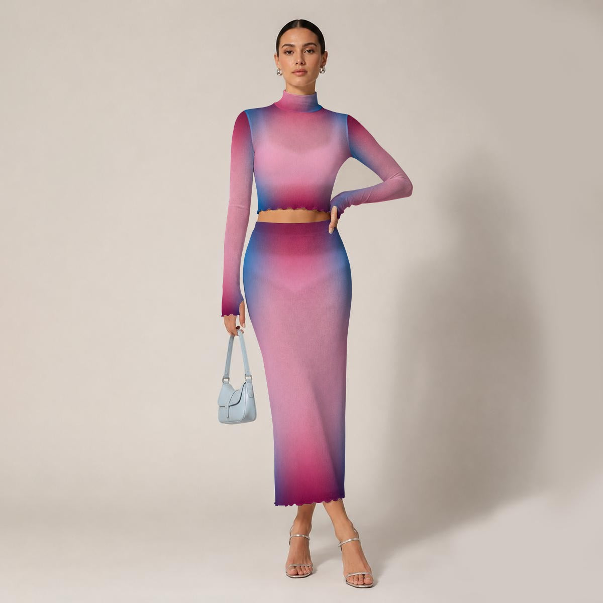 RINA J. Original "Neon Drift" | Fade to Light Mesh Skirt Set