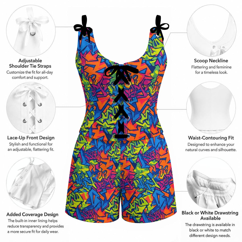 RINA J "Wild Style" | Graffiti All-Over Print Shorts Set