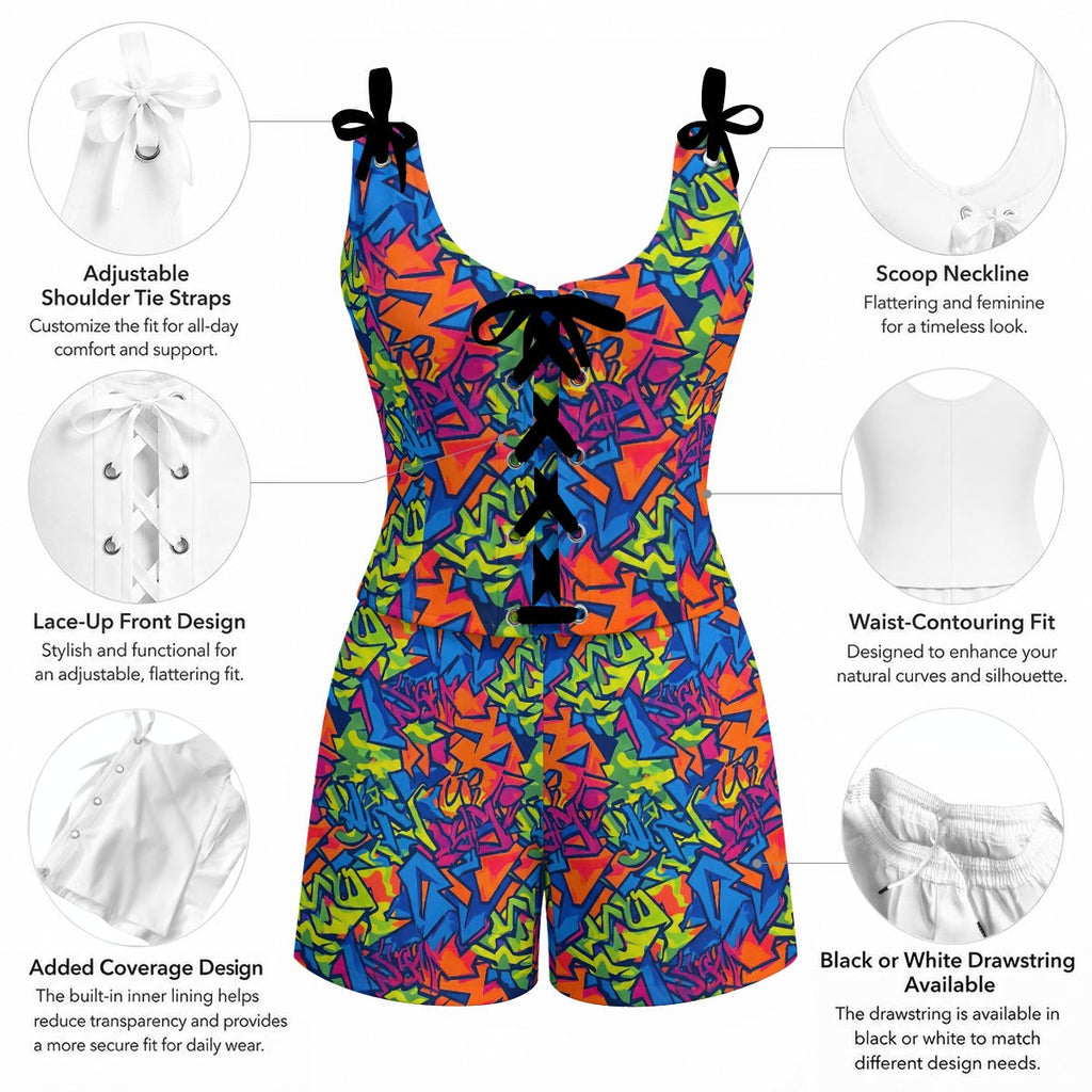 RINA J "Wild Style" | Graffiti All-Over Print Shorts Set