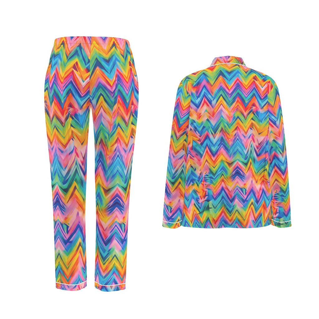 RINA J. Original "Neon Ride" | Rainbow Chevron Silk Pajama Set | born out of the Shadow District & Cool Cat Creations