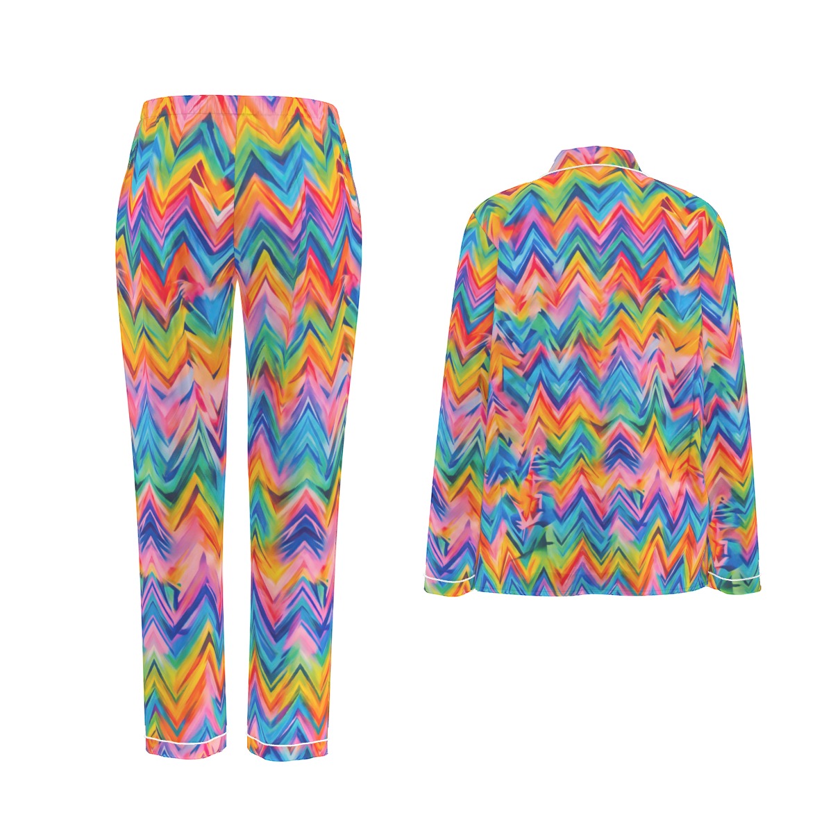 RINA J. Original "Neon Ride" | Rainbow Chevron Silk Pajama Set | born out of the Shadow District & Cool Cat Creations