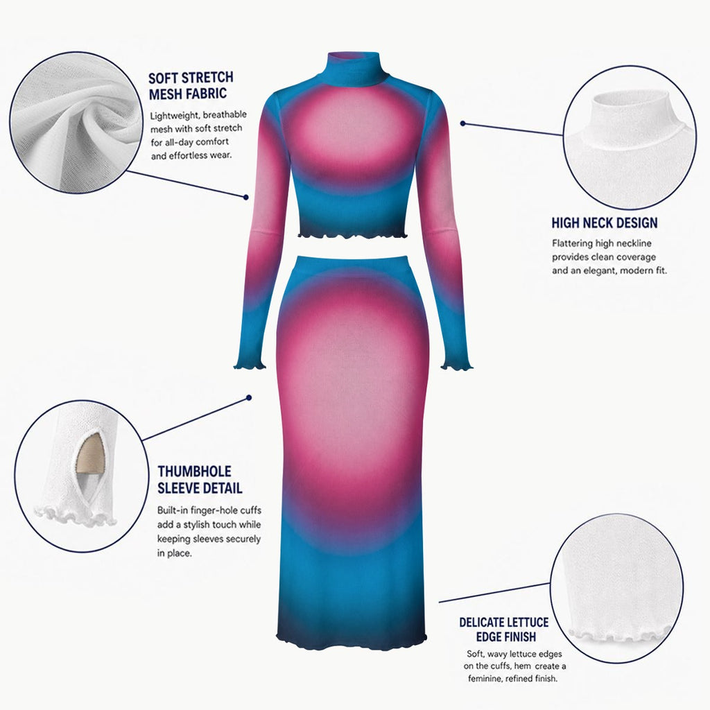 RINA J. Original "Aura Burst" | Fade to Light Mesh Skirt Set