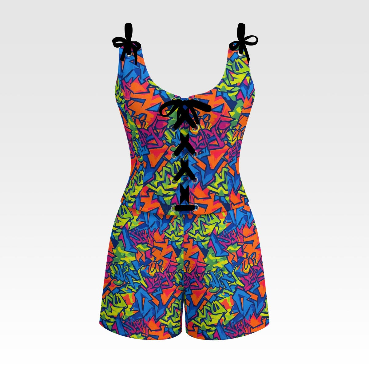 RINA J "Wild Style" | Graffiti All-Over Print Shorts Set
