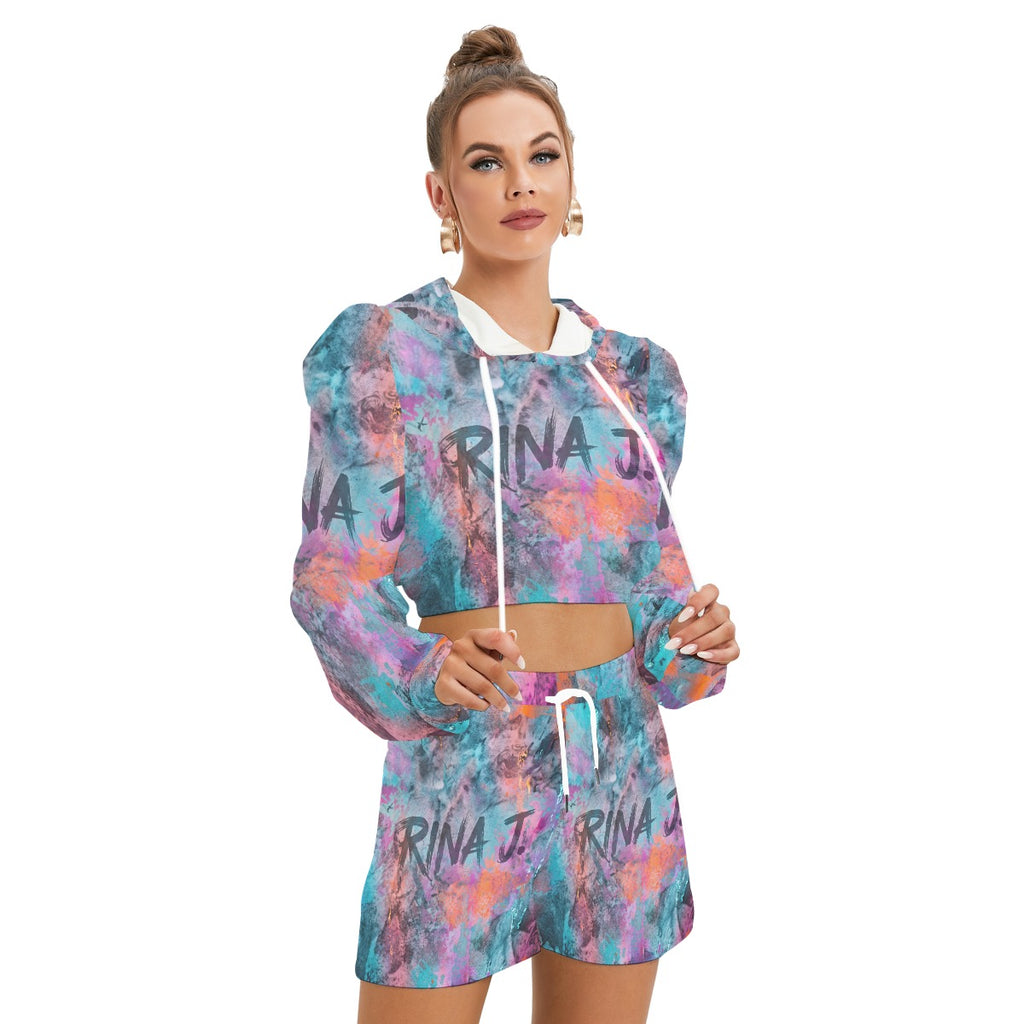 RINA J. "Pastel Storm" | Signature Branded Crop Hoodie & Shorts Set