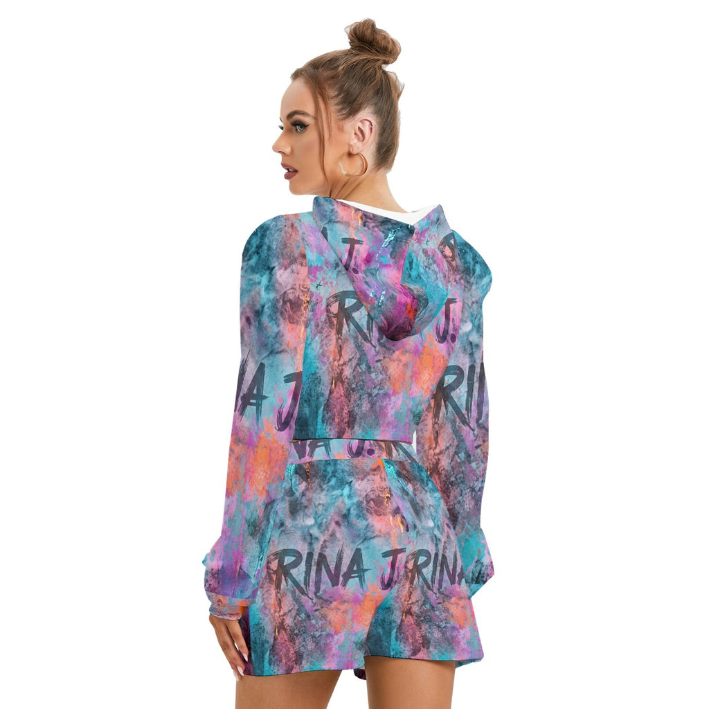 RINA J. "Pastel Storm" | Signature Branded Crop Hoodie & Shorts Set