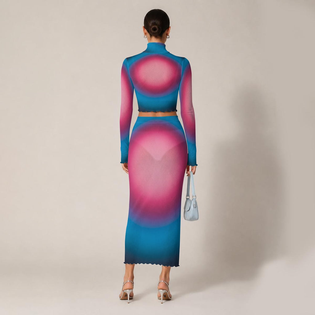 RINA J. Original "Aura Burst" | Fade to Light Mesh Skirt Set