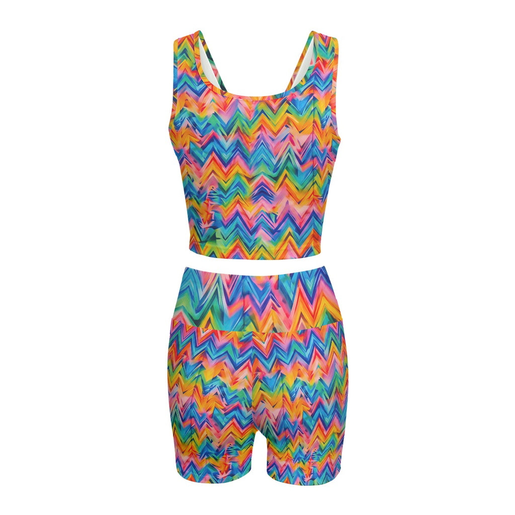 RINA J. Original "Neon Ride" | Rainbow Chevron Yoga Set | born out of the Shadow District & Cool Cat Creations