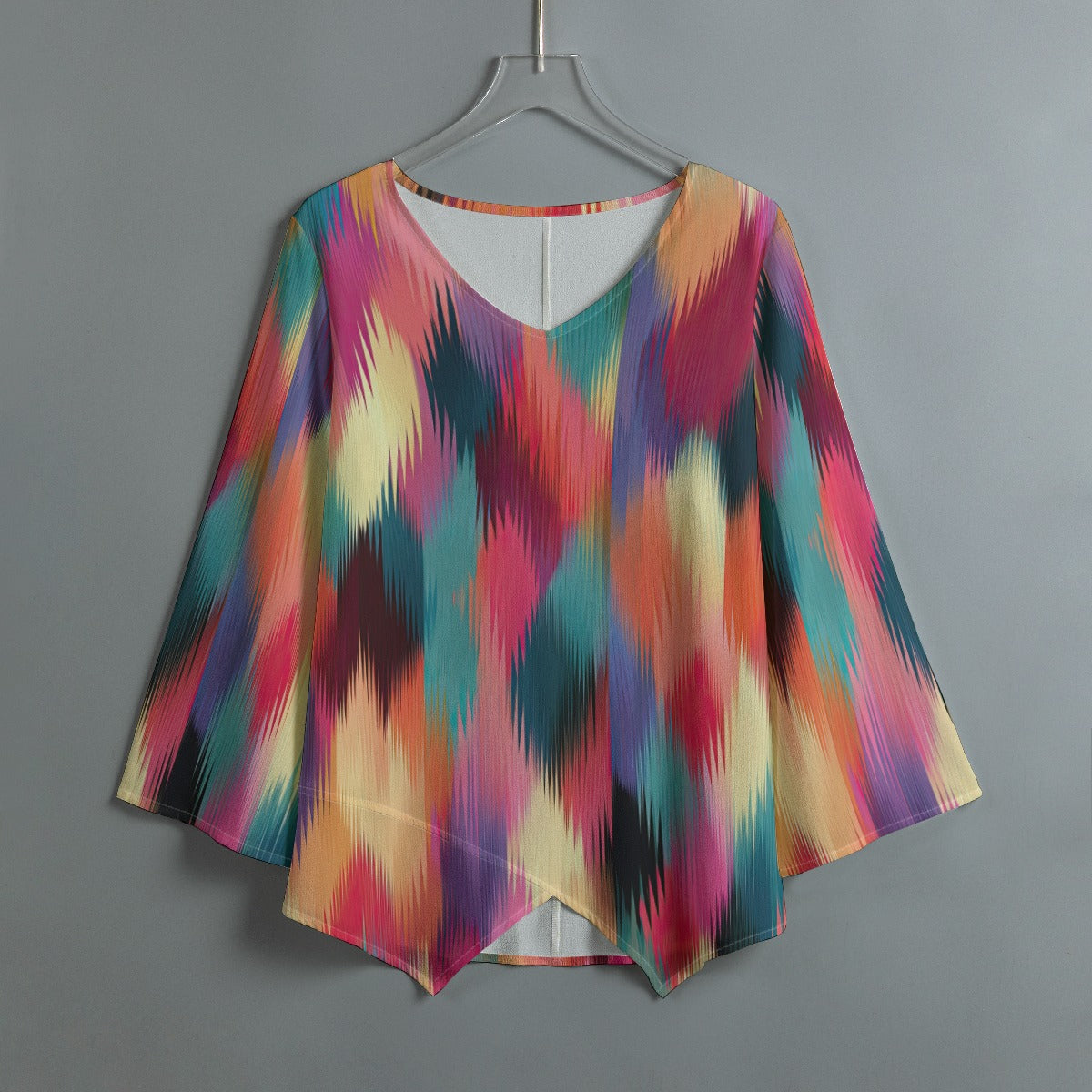 RINA J. Original "All A Blurr" | Women's V-Neck T-Shirt with Irregular Hem