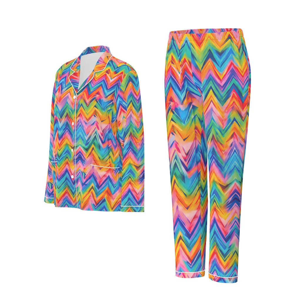 RINA J. Original "Neon Ride" | Rainbow Chevron Silk Pajama Set | born out of the Shadow District & Cool Cat Creations