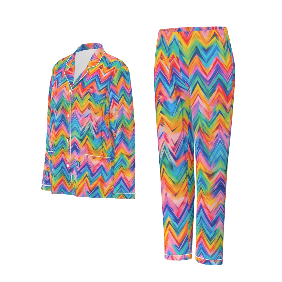 RINA J. Original "Neon Ride" | Rainbow Chevron Silk Pajama Set | born out of the Shadow District & Cool Cat Creations