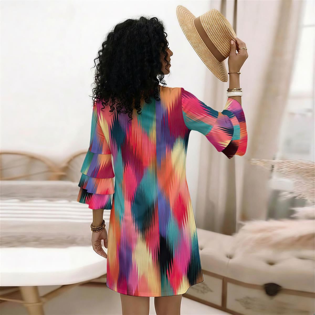 RINA J. Original "All A Blurr" | Women's Stacked Ruffle Sleeve Dress