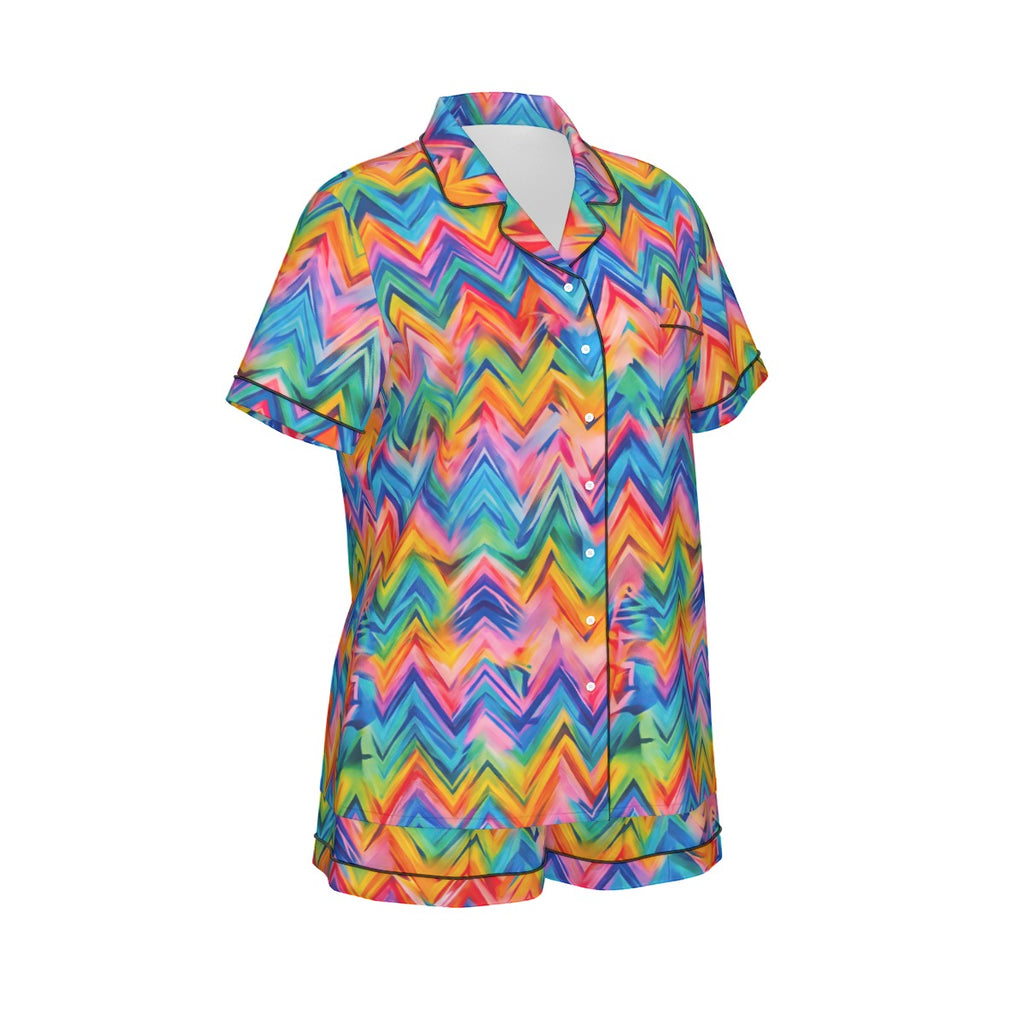 RINA J. Original "Neon Ride" | Rainbow Chevron Silk Pajama Short Set | born out of the Shadow District
