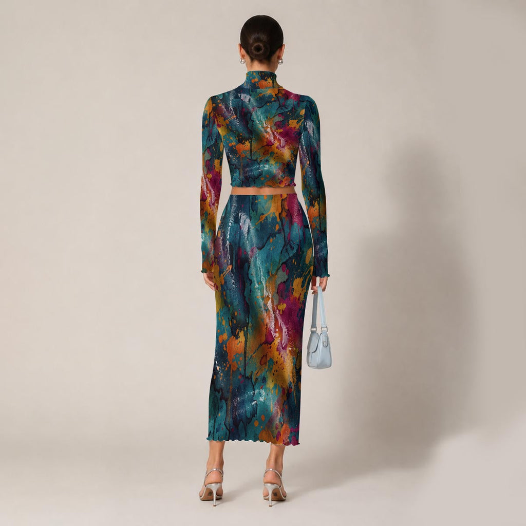 RINA J. Original  "Chromatic Storm" | Fade to Light Mesh Skirt Set